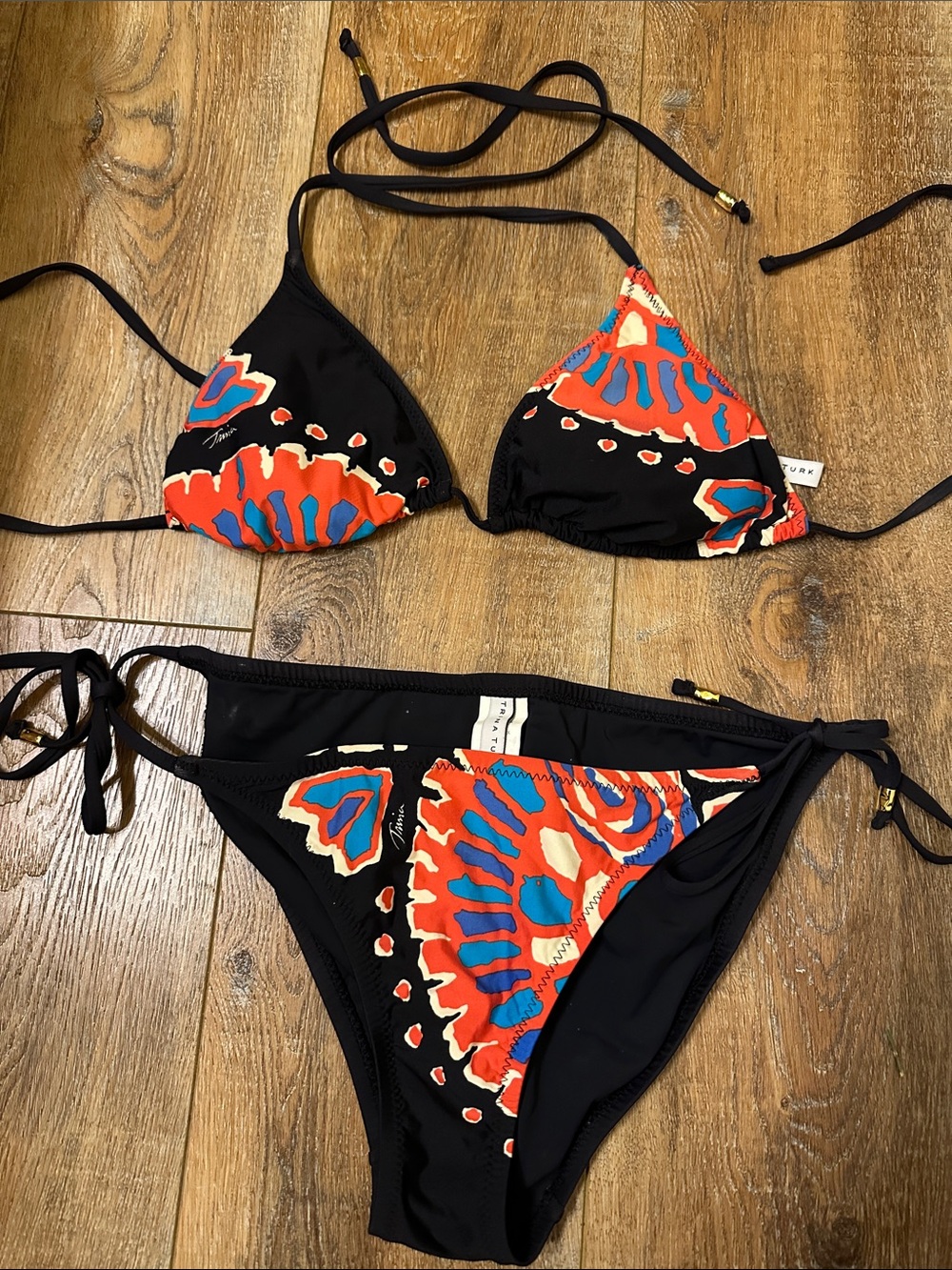 Black Bikini Set with Red & Blue Abstract Print - Women's Swim Trina Turk 6/8